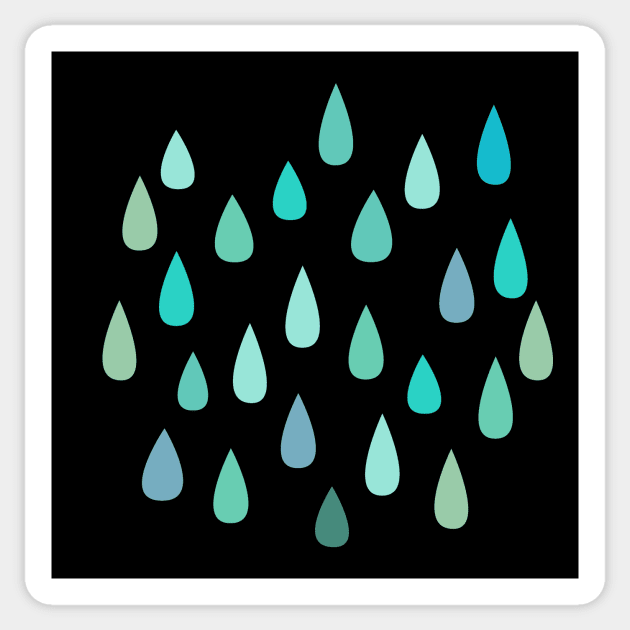 Blue and Green Raindrops on Black Sticker by Cecilia Mok